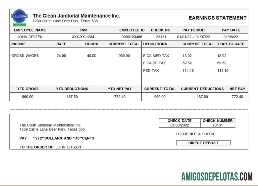 Declaração de lucros da empresa de limpeza comercial dos EUA e Texas baixar para verificação